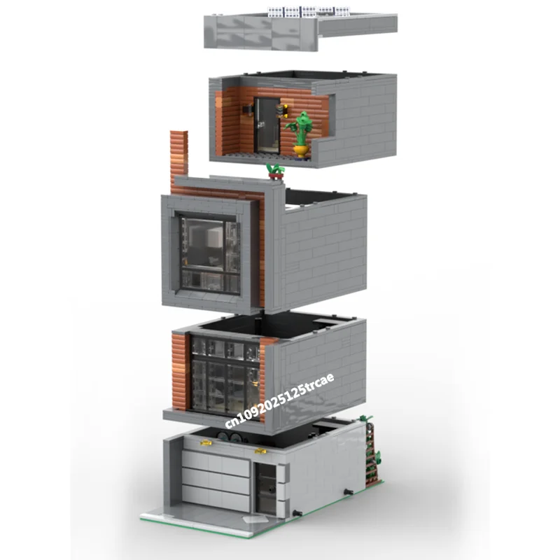 MOC 모듈러 모던 타운 하우스 모델 빌딩 블록, DIY 크리에이티브 아이디어, 어린이 장난감, 생일 선물, 신도시 핫 셀러