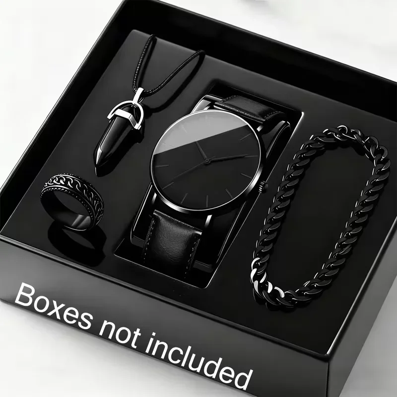 4pcs men's fashion quartz watch and accessory set, business fashion watch, perfect for daily commuting, perfect gift for friends