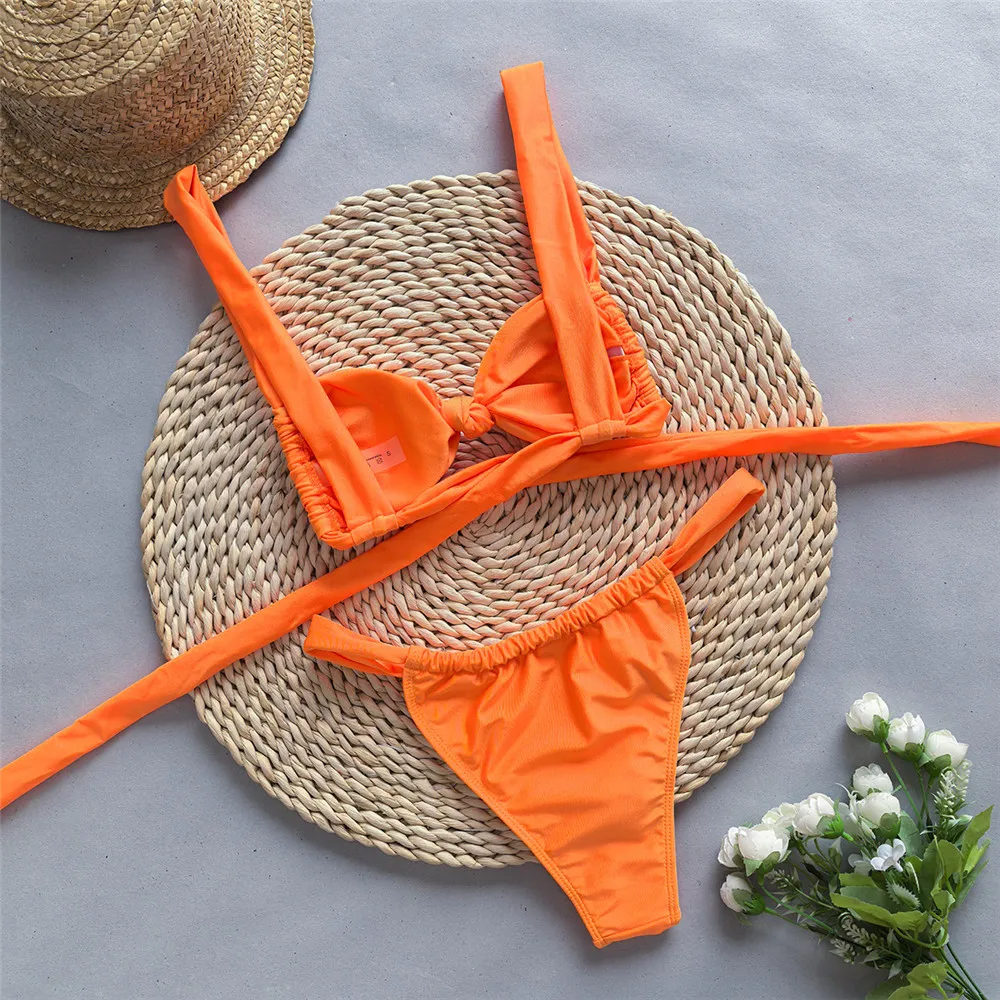 Pomarańczowe mikro bikini Extreme Mujer Front Kontted stroje kąpielowe Mini stringi seksowny strój kąpielowy damski strój kąpielowy Bandeau Bikini