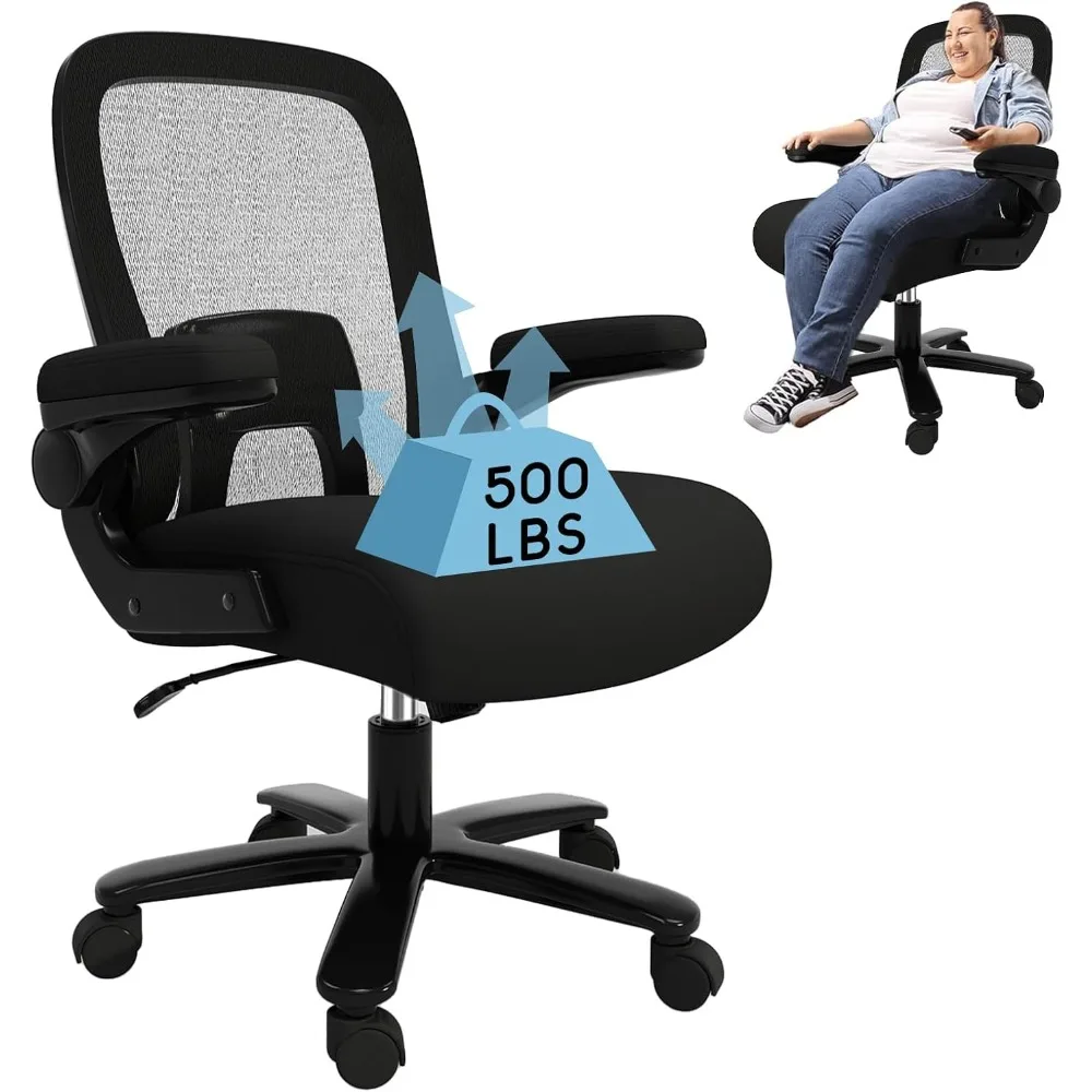 

Chair 500 lbs, Ergonomic Office Chair with Adjustable Lumbar Support, Mesh Desk Chair Wide Seat, Black Oversized Computer Chairs