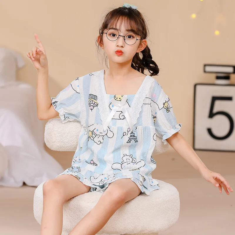 Girls' Summer Pajamas 2024 New Children's Home Furnishing Set Thin Summer Air Conditioned Clothing