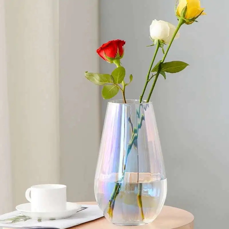 Iridescent  Colorful rainbow vertical pattern transparent glass vase desktop ornaments flower arrangement