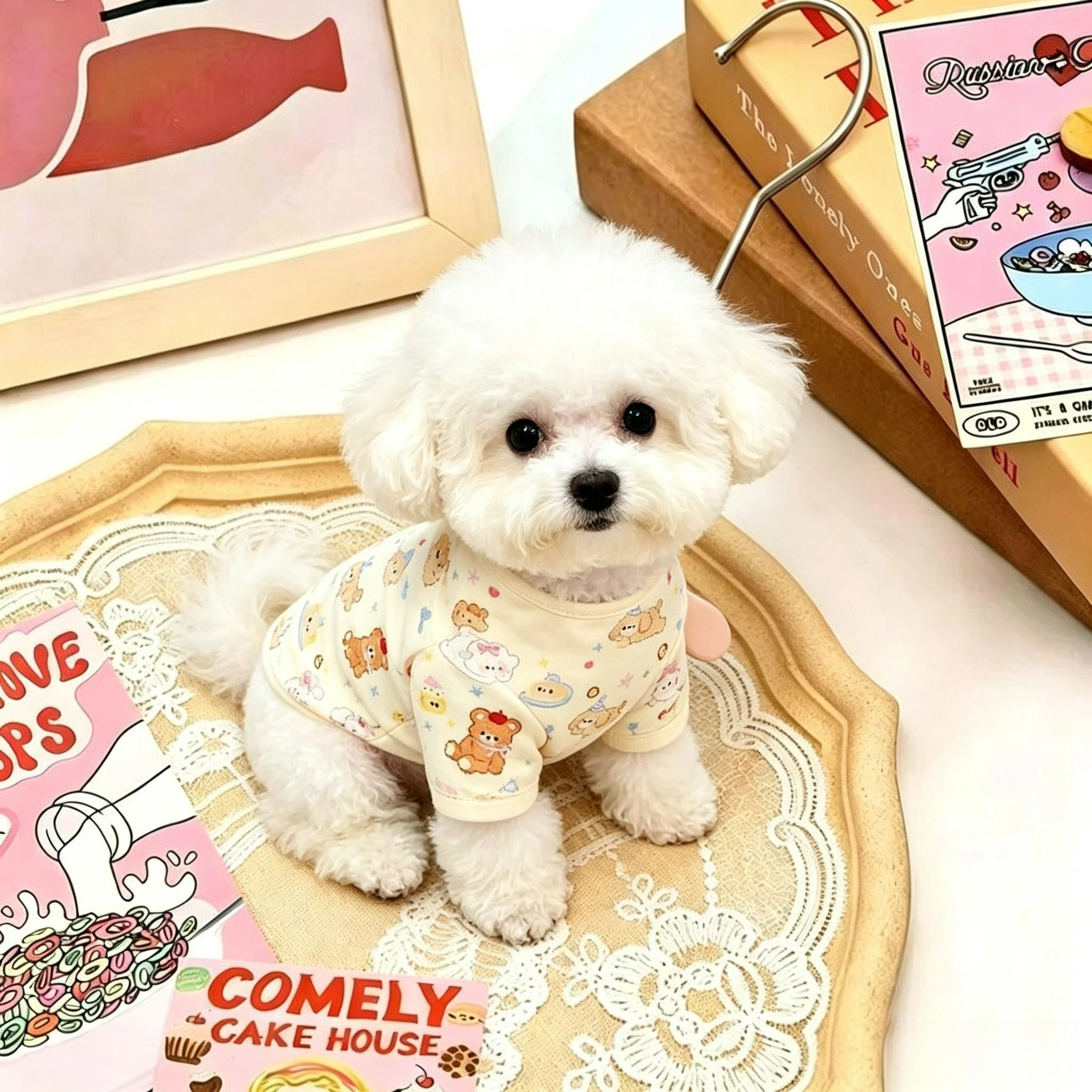 Pet Coats Cute Navy Collar Strawberry Pet Clothing Soft Breathable Bear Print Dog Vest for Small Dog Teddy Yorkshire Chihuahua view 4