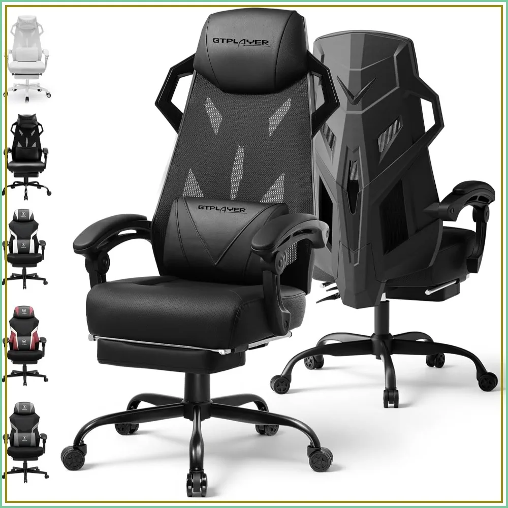 Ergonomic Gaming Chair with Footrest, High Back Reclining Mesh Office Chair with Lumbar Support