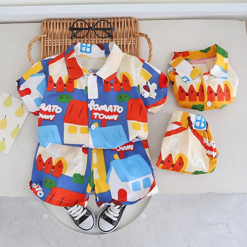 Summer Children Kids Boys Girls Colorful Printe Shirt Shorts 2pcs/Set Child Toddler Fashion Clothing Kids Tracksuit 0-5 Years