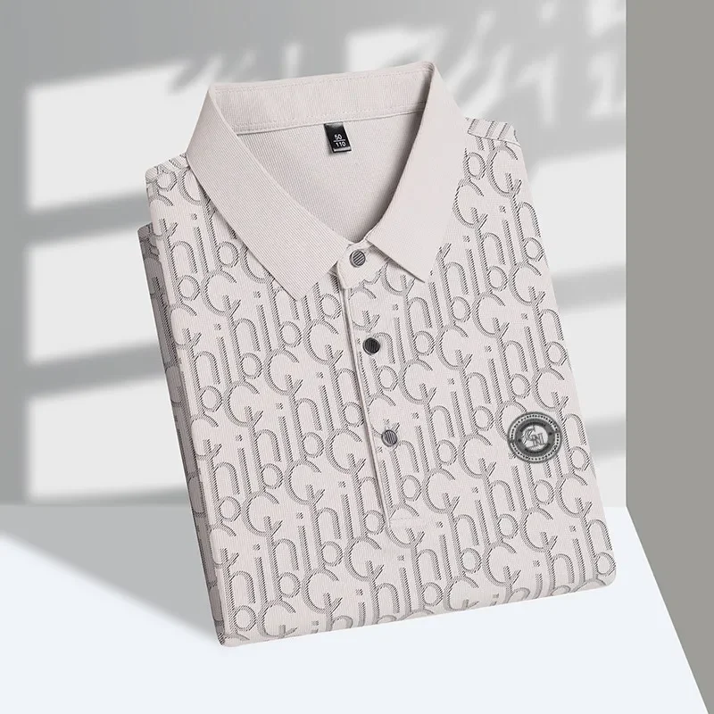 Neues Herren-Business-Casual-Kurzarmhemd mit Abzeichen, einfarbiges Poloshirt, modisches, atmungsaktives, bequemes, vielseitiges Oberteil