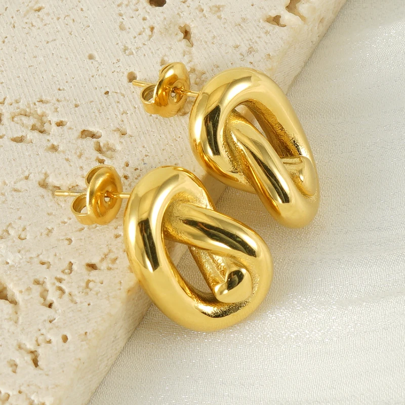 European and American cross-border geometric line twisting stud design, 18k gold stainless steel earrings for women