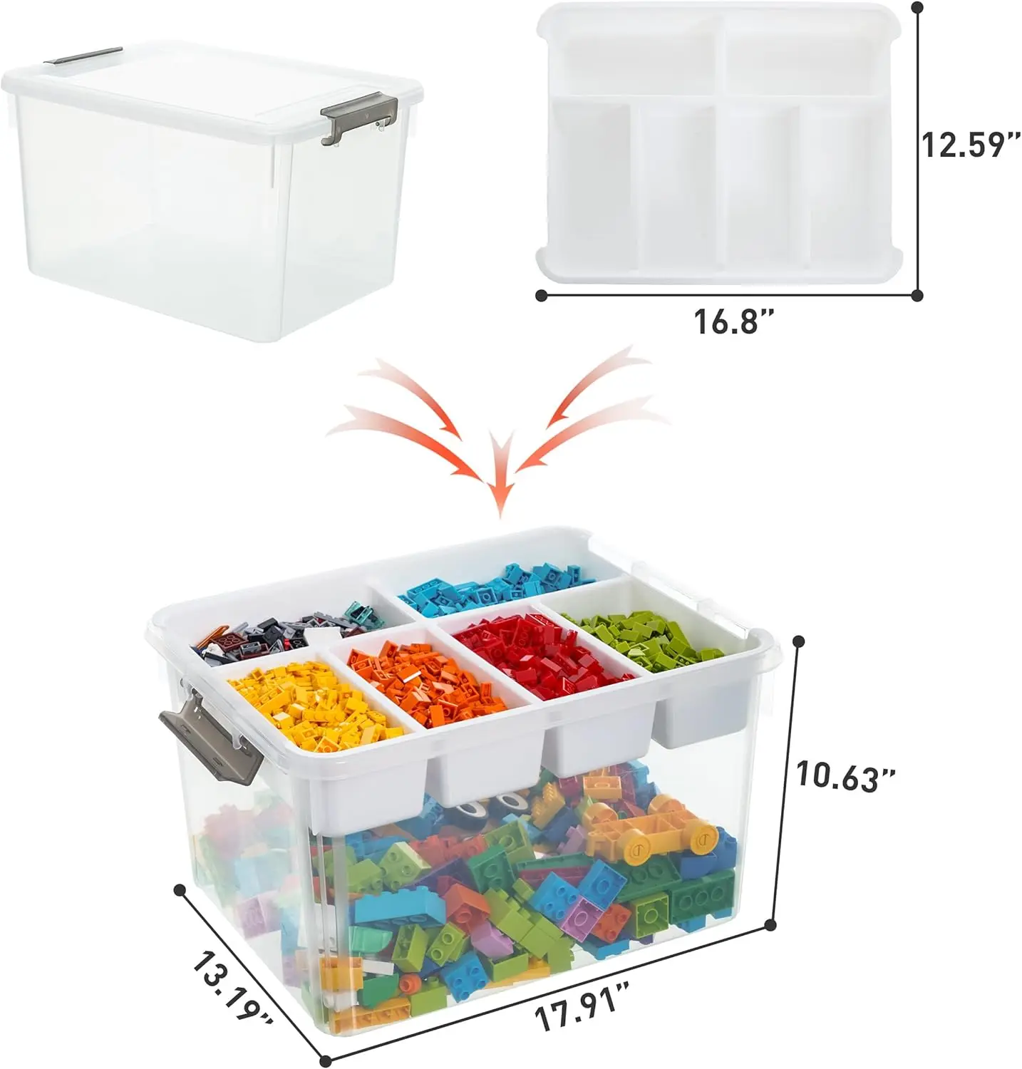 32QT plastic storage box with detachable tray process organizer and transparent storage container for beads and tools