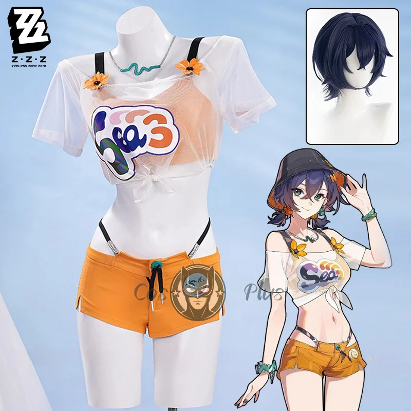 

Belle Cosplay Costume Wig Zenless Zone Zero Swimsuit Summer Outfit For Women Girls Hat Bikini Earrings Necklace Hair Props Party