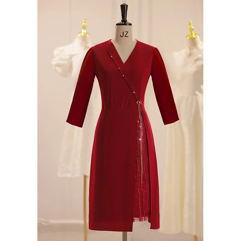 

Red Wedding Dr Mommy Sle Long Sve Vintage Ele Fem Clothing for Wedding Ceremony High End Celebration...