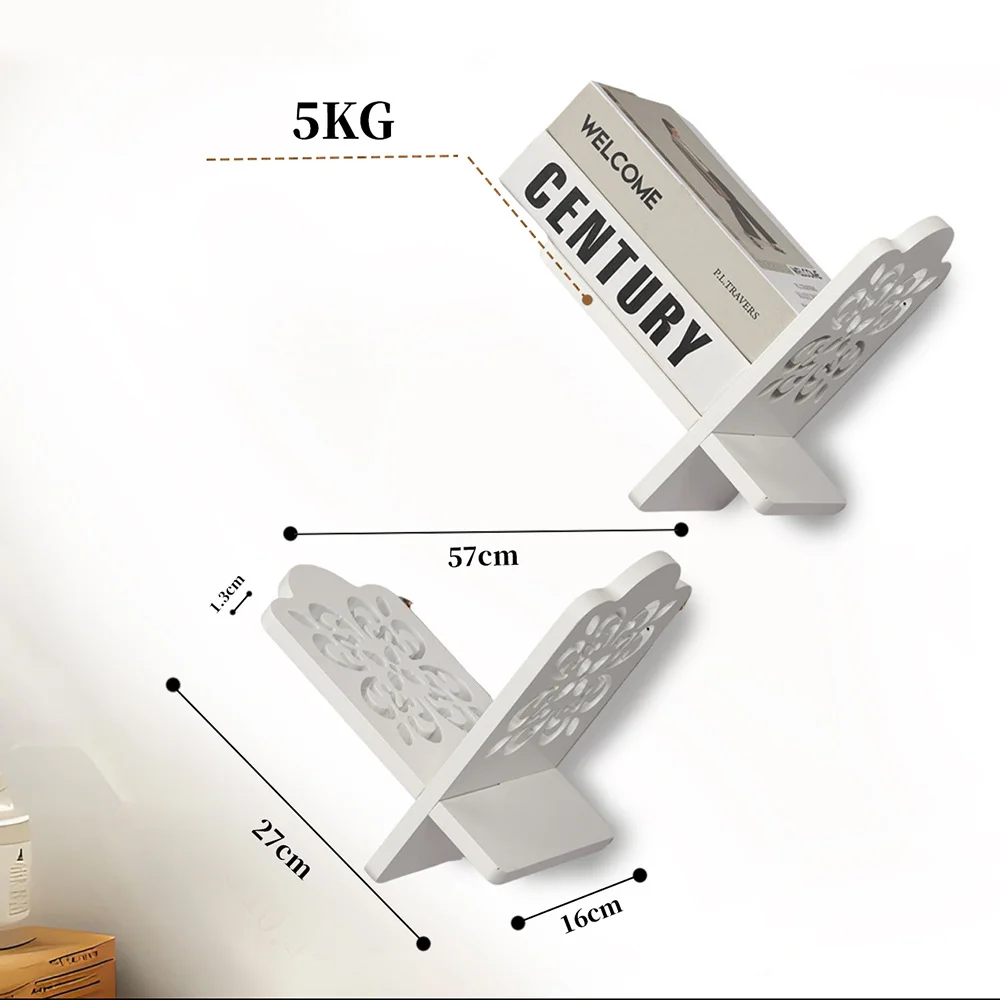 2pcs White X-Shaped Floating Wall Bookshelf, Modern Invisible Wall Mounted Book Organizer for Home