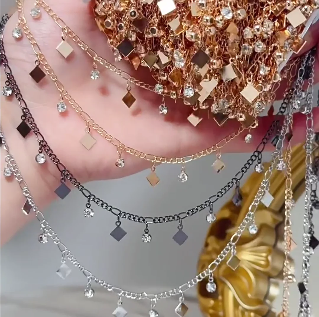

0.5/1/2M Square Rhinestone Pendant Star Tassel Copper Chain DIY Handmade Chain Bracelet Necklace Jewelry Clothing Accessories