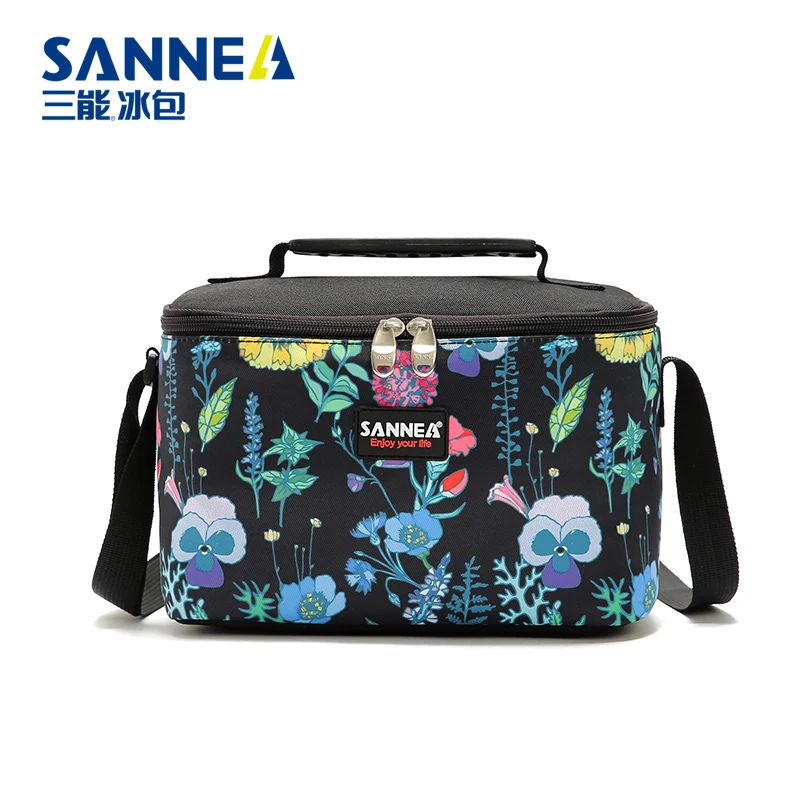 SANNE 5L Square Insulated Lunch Bag with Floral Pattern Waterproof Ice Pack Thermal Portable Bento Bag Thickened Lunch Box