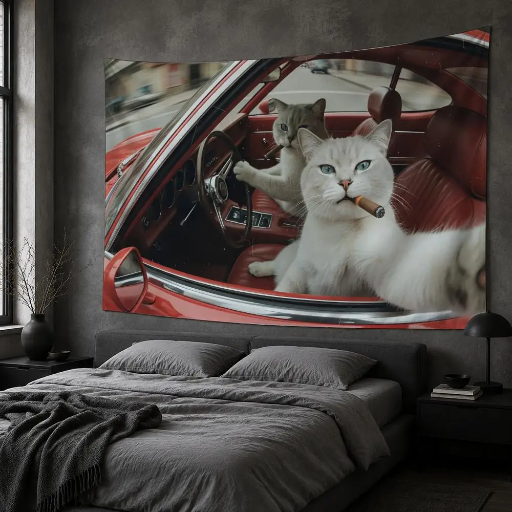 Cats Driving Interesting Tapestry Bedroom Living Room Bar Party House Home Dorm Interior Wall Decor Background Banner
