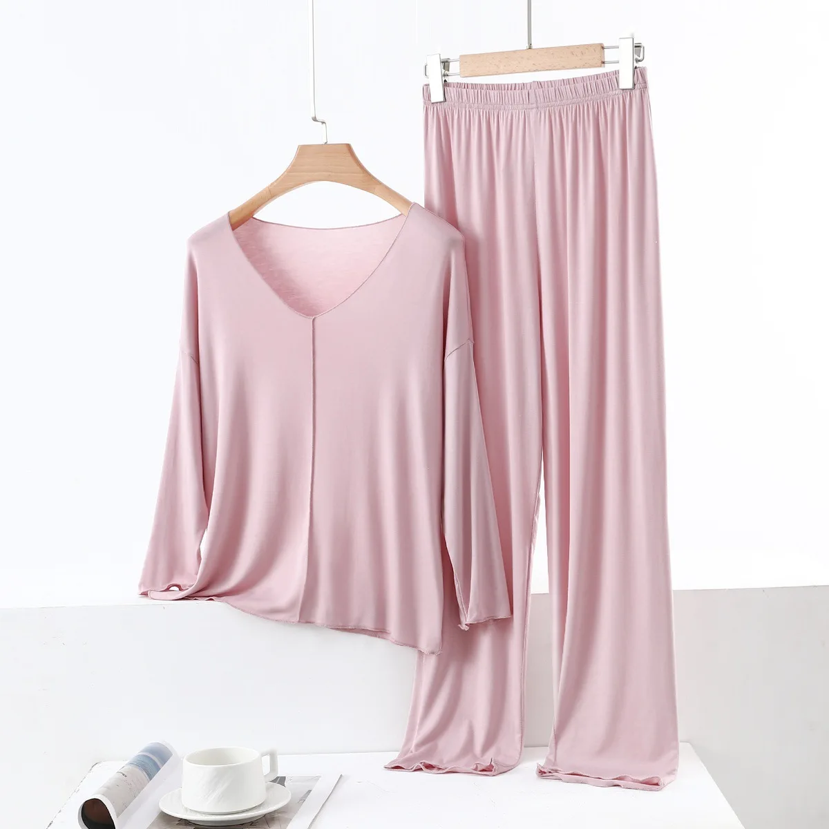 Comfortable Women's Pajamas Modal Casual Sleepwear Set Long Sleeve Nightwear Pyjamas V Neck Top Pant Home Suit Pijamas Mujer 5