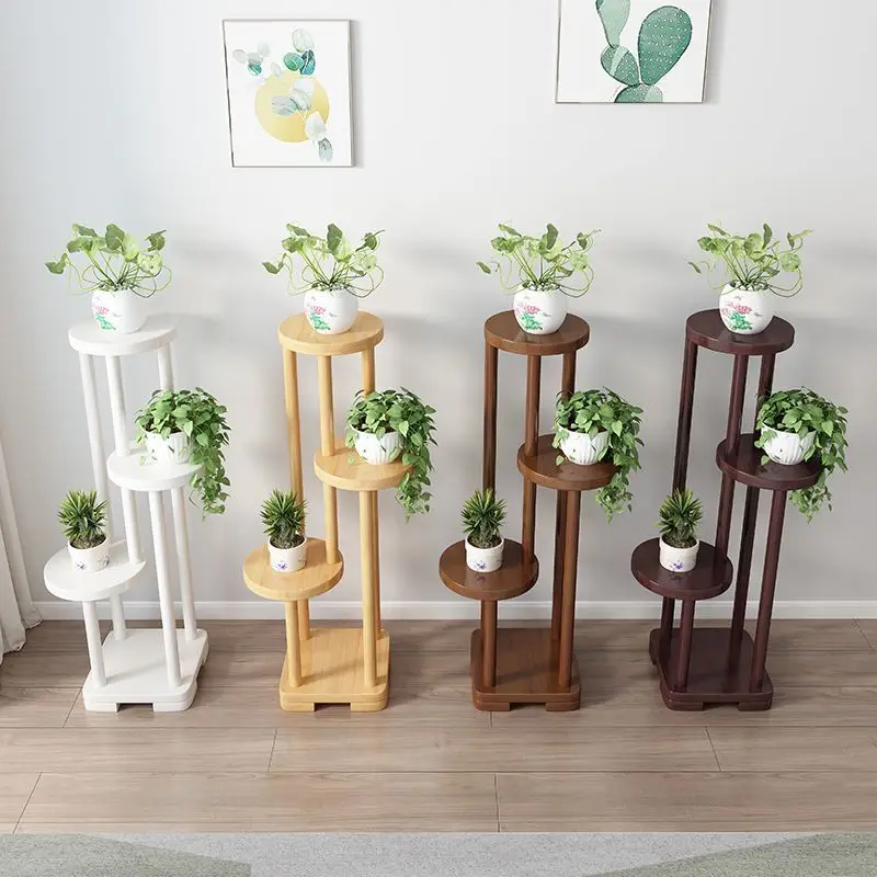 Living Room New Chinese-style Solid Wood Shelf Green Plant Floor-standing  Indoor Household Solid Wood Flower Rack Universalprom