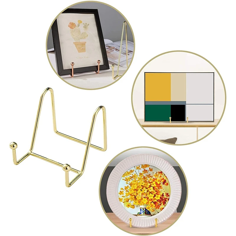 3 Pack Plate Stand For Display Gold Iron Easel Plate Holder Display Stand Metal Frame Holder For Photo Decor Plate Bowl