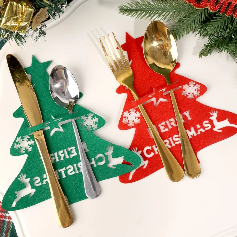 3/30PCS Christmas Cutlery Covers Xmas Tree Felt Knife Fork Set Holder Tableware Holder Mats New Year Christmas Party Decoration