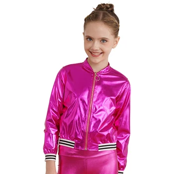 Girls Sequin Dance Jacket 3 Kids Girls Shiny Sequins Hip Hop Jazz Dance Jacket Long Sleeve Zipper Bomber Coat Outerwear Disco Stage Performance Streetwear 3