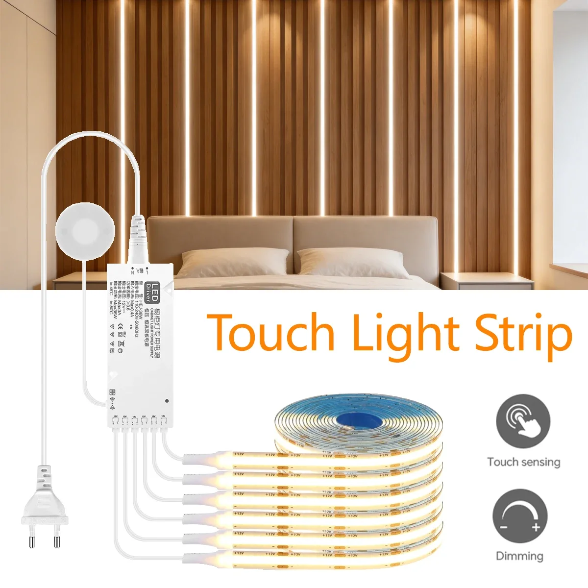 

Светодиодная декоративная линейная лента для освещения стен, с регулировкой яркости, сенсорным управлением, самоклеящаяся, COB-лампа для потолка, решетки, панелей в помещении