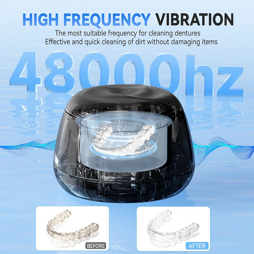 KUNPHY Ultrasonic Cleaner Bath With UV-C Light for Dental Dentures Mouth Guards Braces Toothbrush Heads Jewelry 48kHz Ultrasonic