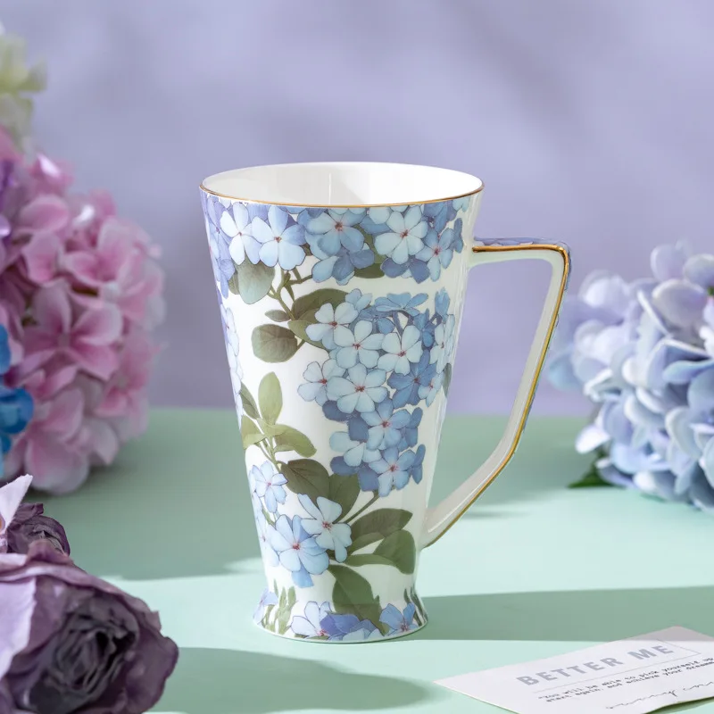 600ml Bone China Gold Rim Flared Mug Ceramic Coffee Tea Water Cup for Daily Use