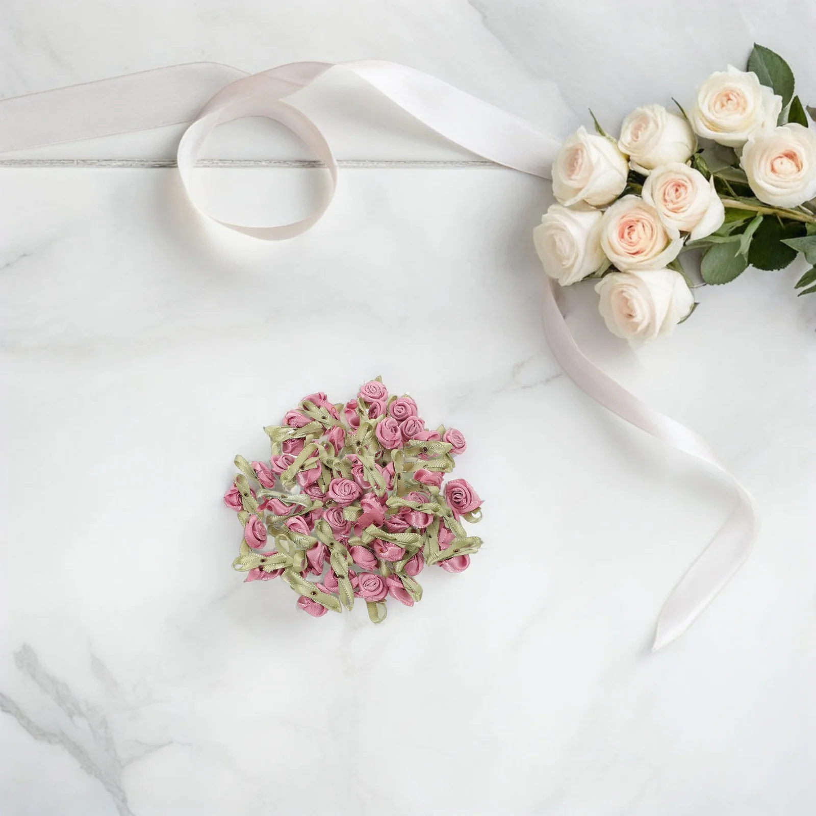 

100pcs Wedding Decorative Ribbon Roses Mini Fabric Flowers Diy Sewing Embellishment Durable Soft Texture Vintage Style