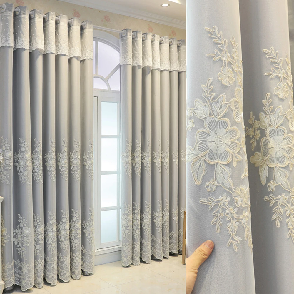 Hochlichtdurchlässigkeitsarme bestickte Vorhänge, eleganter koreanischer Stil, Raumteiler für Wohnzimmer und Schlafzimmer, Stoff und Netzstoff integriert, isolierend