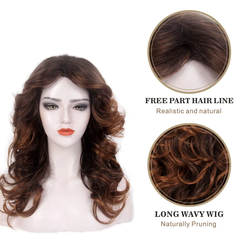 Fashion Long Curly Wig for Woman Synthetic Party Heat Resistant Fiber Cosplay Wigs 3/4 Headgear for Daily Use and Wear Easy