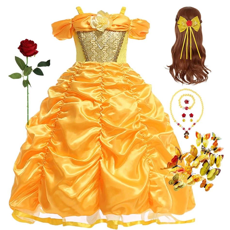 Belle Dress for Girl Princess Kids Embroidery Ball Gown Child Cosplay Costume Fancy Party Clothing Rose Red Dress