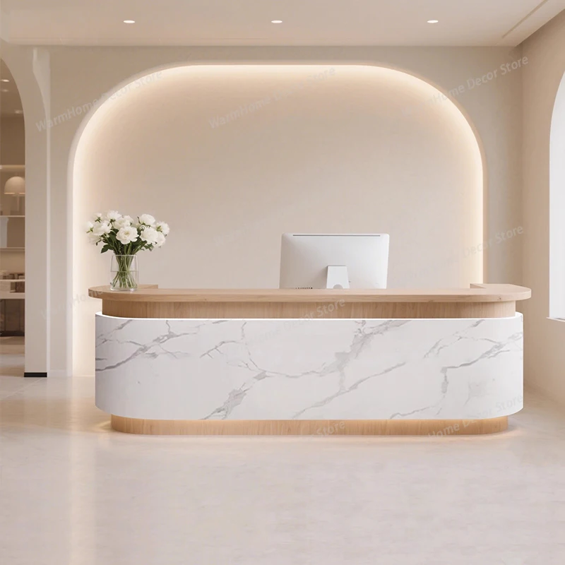 

Industrial Wood Reception Desks Curved Beauty Modern Reception Desks Simple Drawer Mostrador De Tienda Commercial Furniture