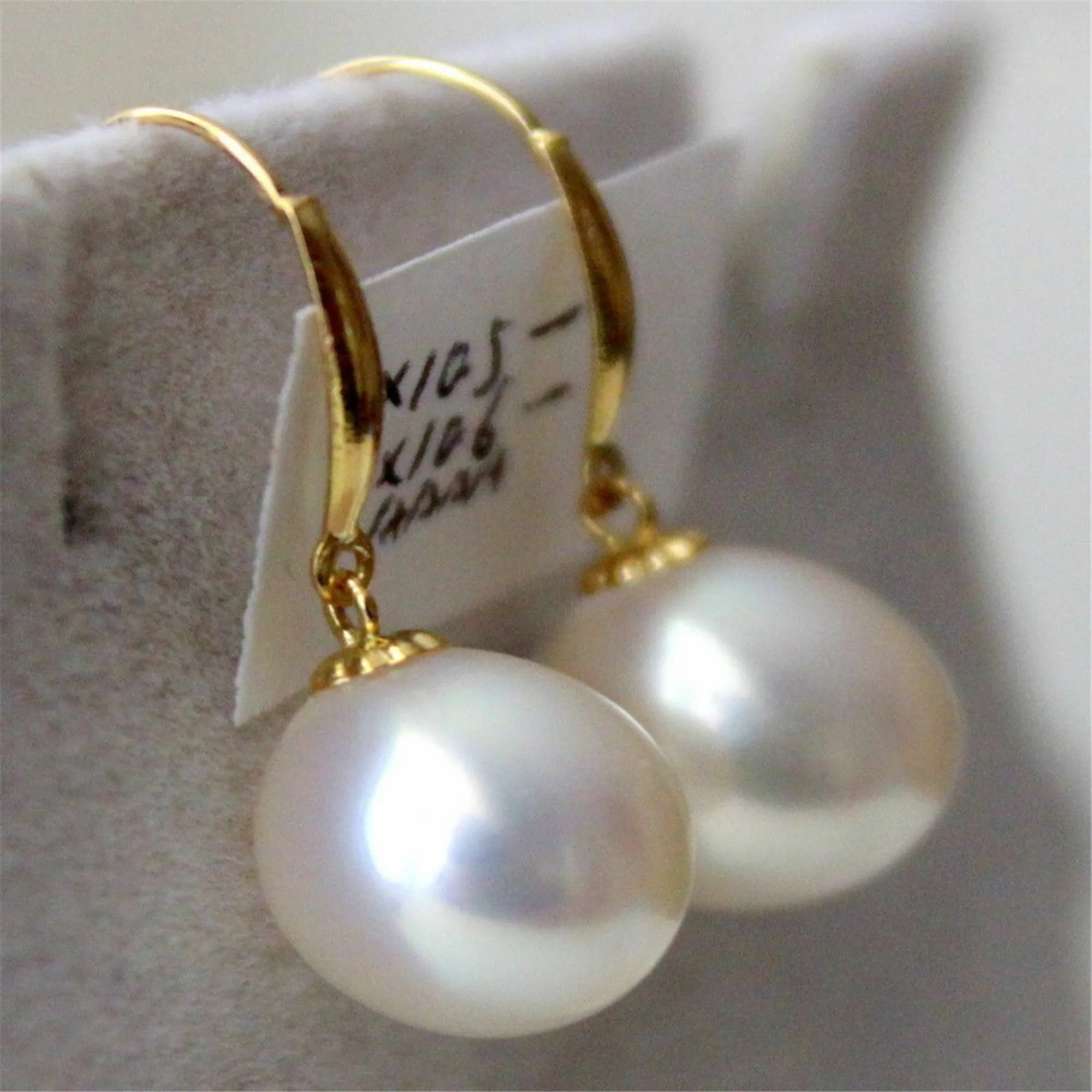 

10-12mm white round pearl dangle earring 14k hook Earbob Dangle Silver Handmade Party Stud