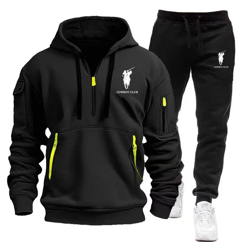 Men\'s Tracksuit Hoodie and Pants Two Piece Sets Large Size Zipper Fashion Outdoor Jogging Sportswear Designer Clothing Man Suit