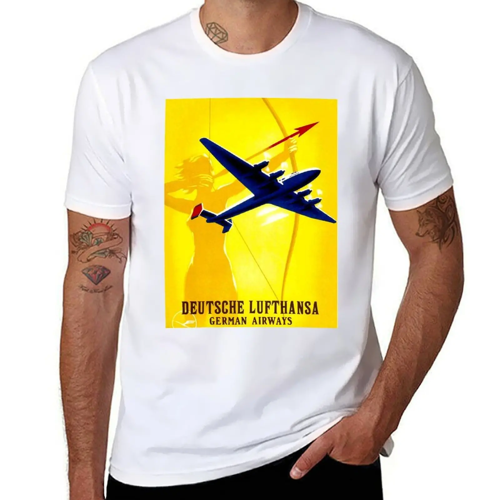 

DEUTSCHE LUFTHANSA; German Airway Advertising Print T-Shirt funny t shirts man man t shirt graphic T-Shirt