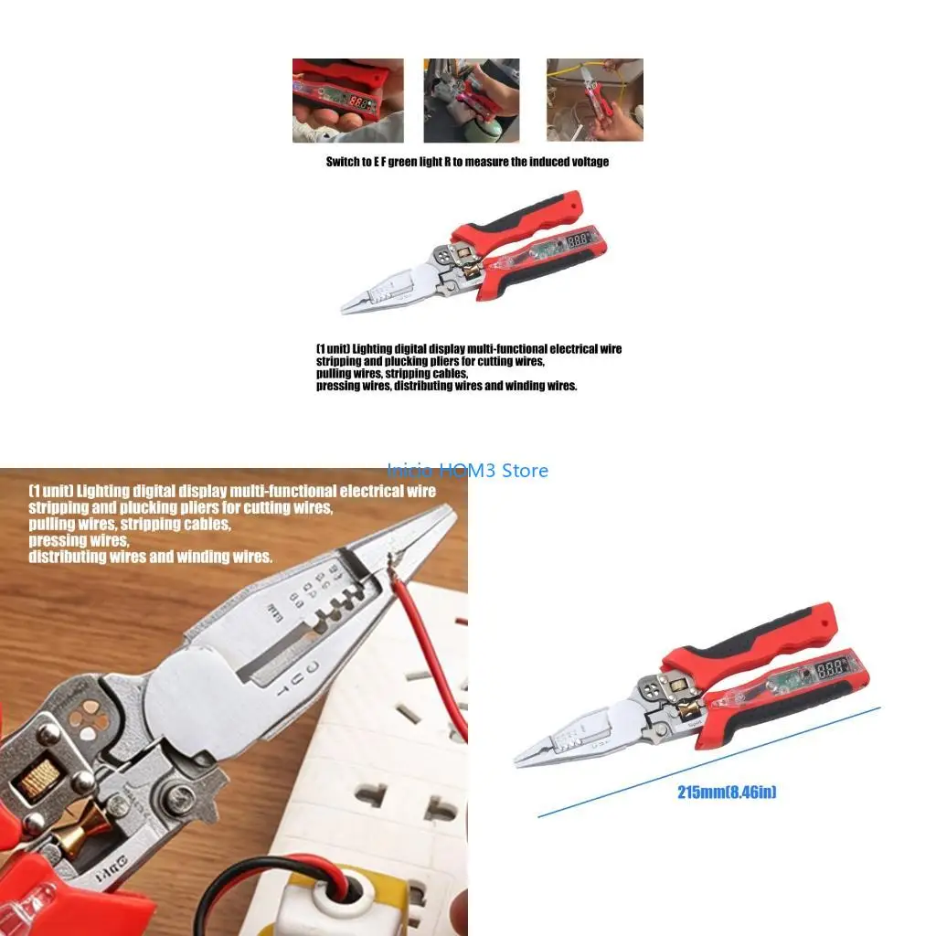 A5YD Multifunctional Wire Stripping Pliers With Testing And LED Light For Electricians Circuit Repair Outlet Installation &