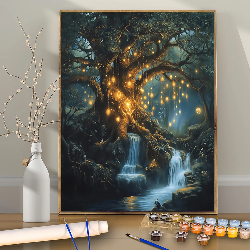 Fantastical Tree Realm  DIY Acrylic Digital Painting Kit for Beginners Home Wall Decor  Frame Not Included
