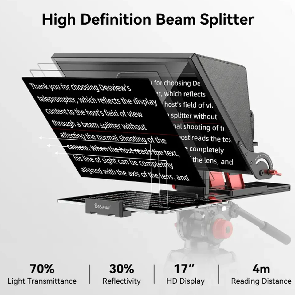 Desview P17 17-inch Large Screen Teleprompter for Mobile Phones DSLR Cameras  iPads Video Recording & Live Streaming