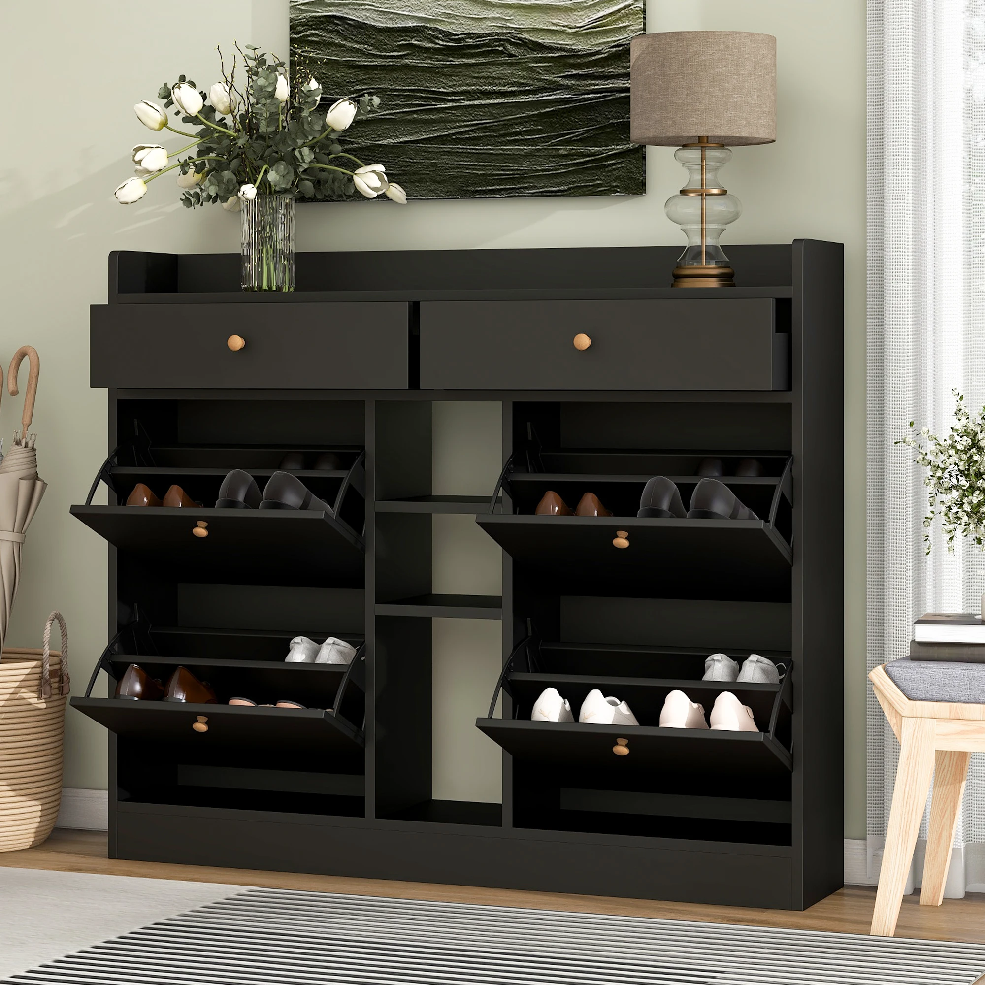 

Shoe Cabinet with 4 Flip Drawers&2 Drawers,standing Shoe Storage Cabinet with Adjustable Shelves,Shoe Organizer for Entrywayprom