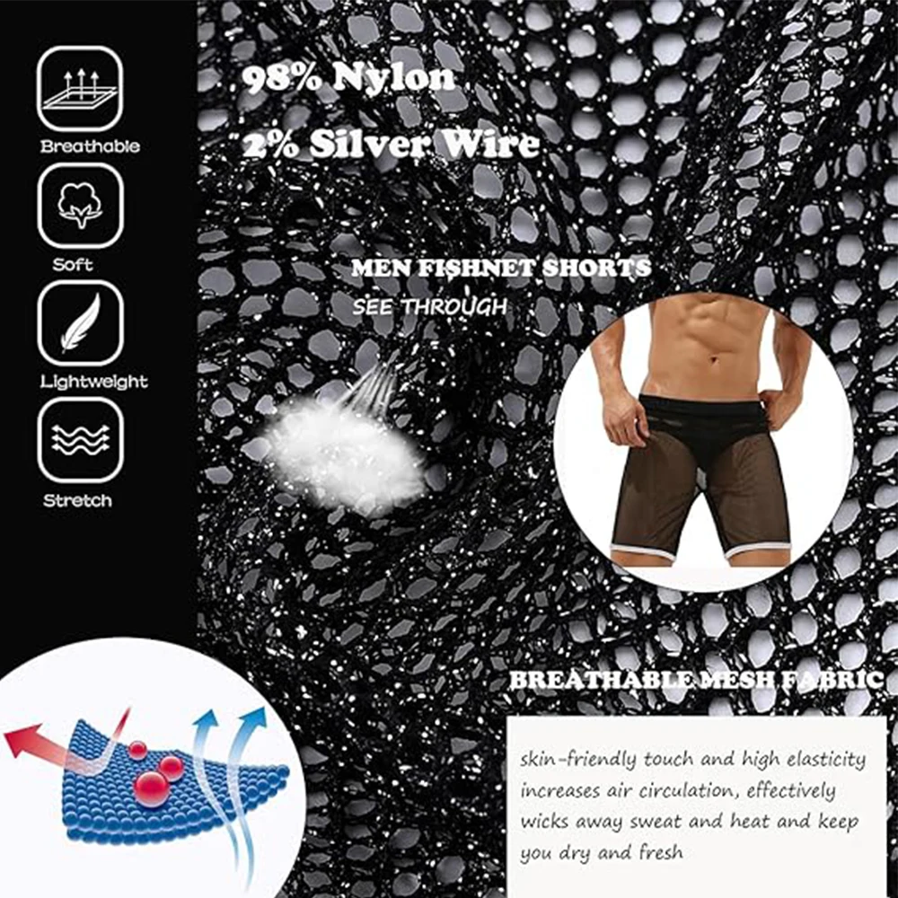 ZONBAILON Mens Mesh Shorts Sexy See Through Lounge Hollow Boxer Underwear For Men