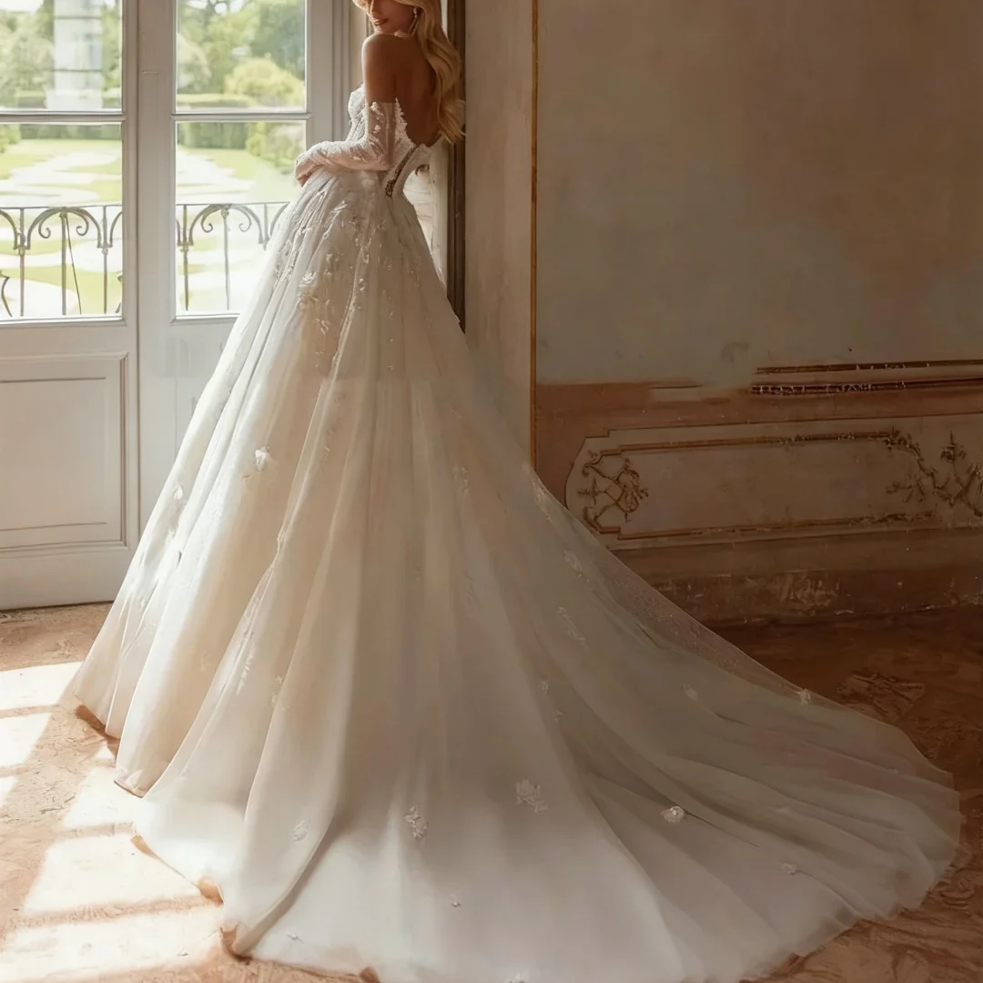 تخصيص ألف خط 3D الزهور يزين قبالة الكتف الحبيب أثواب الزفاف الرسمي العروس حفلة موسيقية العباءات