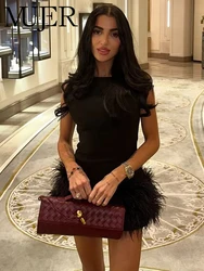 MUJER Black Feather Short Dresses for Women off Shoulder Corset Dress Women Fashion Sleeveless Dress Woman Evening Women Dresses
