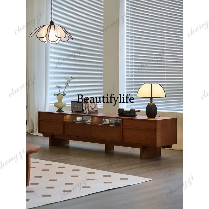 M02 Medieval TV cabinet teak color living room floor combination household storage locker integrated
