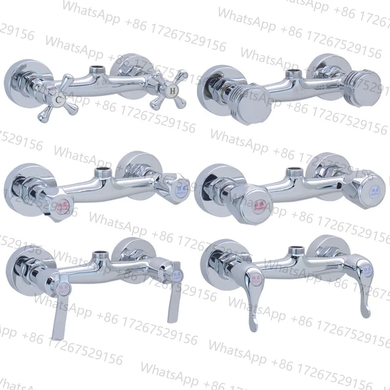 1PC Brass Silver Bathtub Faucet Double Handle Dual Control Hot and Cold Water Mixing Valve Tap Wall Mount