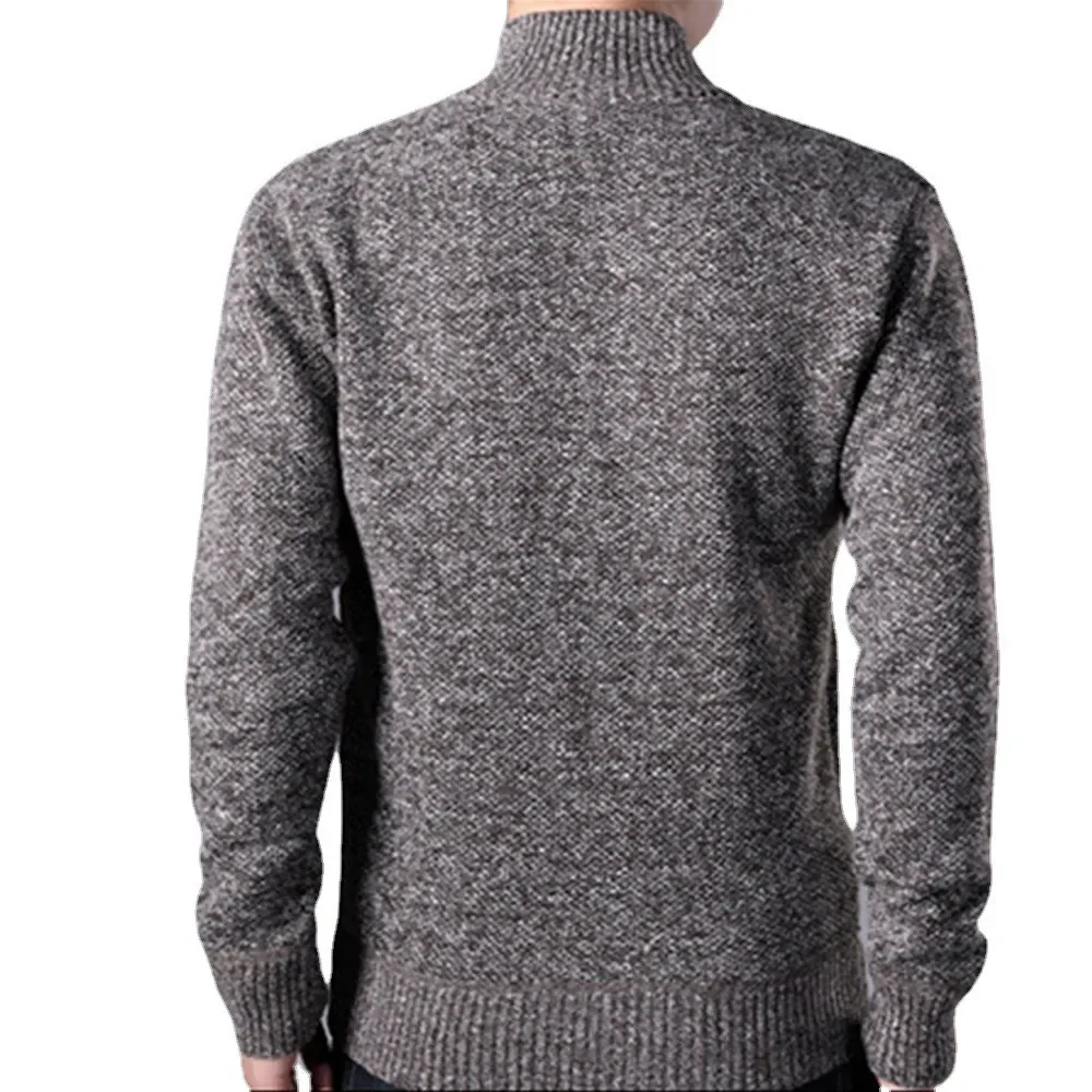 Men\'s Knitted Sweater Winter Thick Coat Long Sleeve Cardigan Stand Collar Fleece Male Zipper Blouse Causal Clothing for Autumn