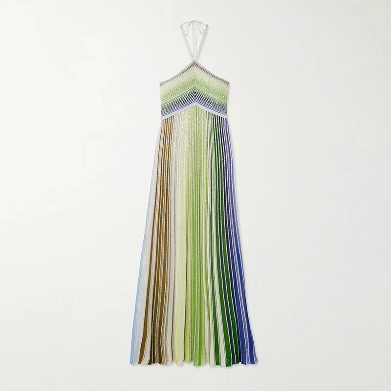 KAF Bohemian Style Neck Tie Women Evening Party Dress 2025 Summer New Patchwork Clashing Design Female Prom Dresses