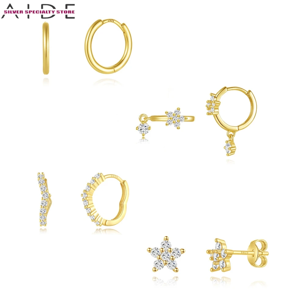 

Aide 925 Silver Ear Needle Geometric Earring Set for Women Star Zircon Minimalist Personality Earrings Trendy Jewelry Gift