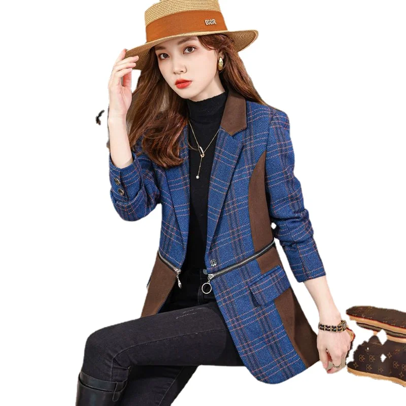 

Popular plaid small suits short autumn clothes new 2022 temperament high-end design sense niche fried street suits