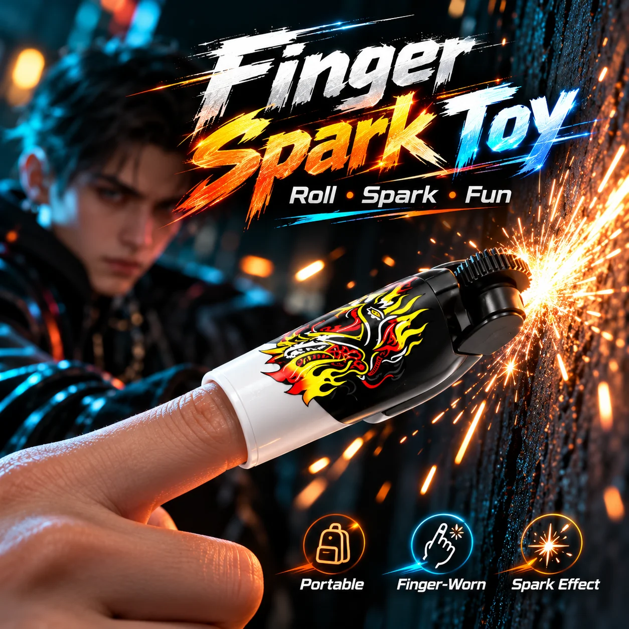 1PC/3PCS Finger Spark Toy Fingertip Roller Firework Effect Random Color Portable Party Novelty Stress Relief Gift