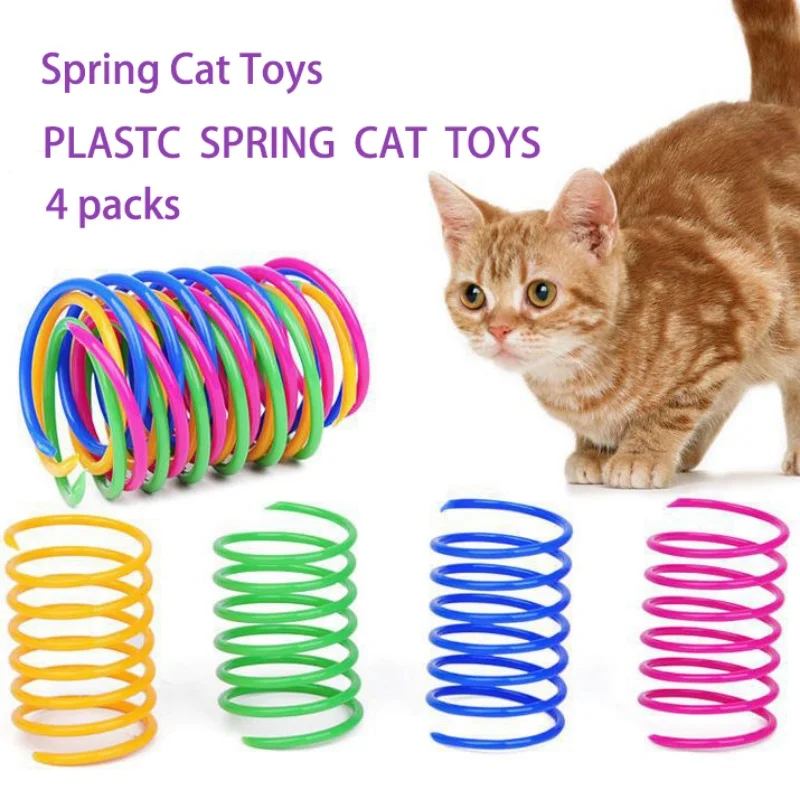 4pcs Kitten Cat Toys Wide Durable Heavy Gauge Cat Spring Toy Colorful Springs Cat Pet Toy Coil Spiral Springs Pet Intera