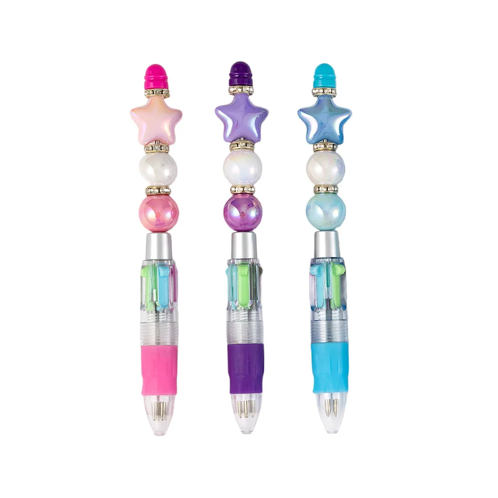 cartoon cute four-color ballpoint pen, multi-color push-button pen, high-value styling, colorful pen stationery batch 10pcs